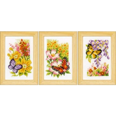 Image of Vervaco Counted Cross Stitch: Butterflies and Flowers (Set of 3), NA, 8 x 12cm