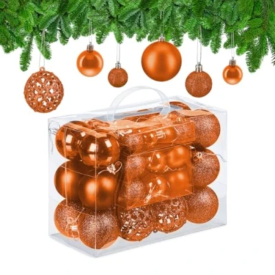 Image of Christmas Bauble Set of 50, Glittery, Matt &amp; Shiny Ornaments, Plastic Xmas Tree Balls, ø: 3, 4 6 cm, Relaxdays