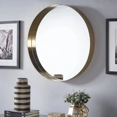 Image of Biznest Large 80Cm Round Gold Deep Aluminium Frame Wall Mounted Mirror Bathroom Living Room A Must Have Very Good Size