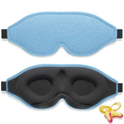 Image of 2024 Innovative Sleep Mask for Men and Women, Trilancer 3D 100% Light Blocking Design, Comfortable Eye mask, Blackout Blindfold Sleeping, Nap, Meditation, Travel, with Earplugs (Blue)