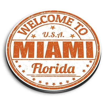 Image of 1 x Round MDF Magnet Miami Florida USA Travel Stamp 5219