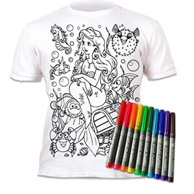 Image of Splat Planet Colour in Mermaid T Shirt with 10 Non Toxic Washable Magic Pens and Wash Out (7 8 Years) White