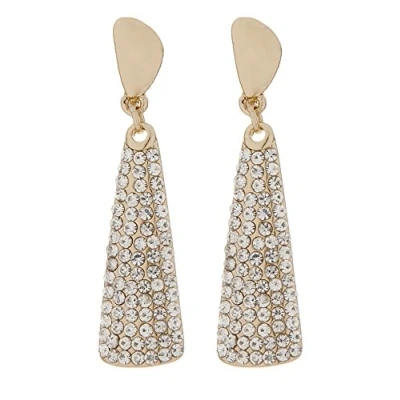Image of Clip On Earrings Gold Plated Drop With Clear Crystals Amber G