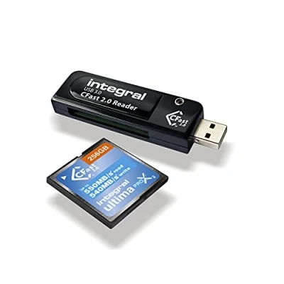 Image of Integral Cfast 2.0 Super Speed USB 3.0 Memory Card Reader Adapter Plug &amp; Play, Lightning Fast File Access and Designed for 4K Videos, raw image transfers post production processing