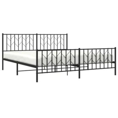 Image of vidaXL Sturdy Metal Bed Frame Base with Storage Space, Super King Size, Complete Headboard &amp; Footboard, Complement for any Bedroom Décor Black Steel