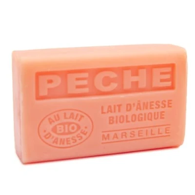 Image of Label Provence Savon de Marseille French Soap Made With Fresh Organic Donkey Milk Peach Fragrance 125 Gram Bar
