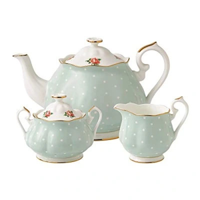 Image of Royal Albert Modern Vintage POLROS25823 Teapot, Sugar, Cream 3 Piece Set, Polka Rose, Bone China, 42.26 Fluid_Ounces
