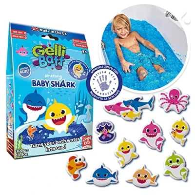 Image of Baby Shark Gelli Baff Blue with Free Floating 3D Bath Sticker from Zimpli Kids, 1 or 6 Play Uses, Magically turns water into thick, colourful goo, Toy Gift for Children, Novelty &amp; Gag