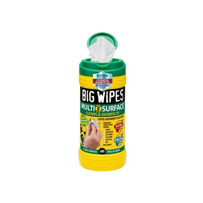 Image of Big Wipes Multi Surface Industrial Tub x80 Wipes, Biodegradable. Heavy Duty Super Absorbent Professional 4 Bio Based Power Solvents, Skin Kind Trade Refillable, Fresh Fragrance