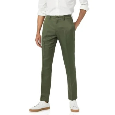 Image of Amazon Essentials Men&#039;s Classic Fit Expandable Waist Flat Front Dress Trousers, Olive, 58W / 34L
