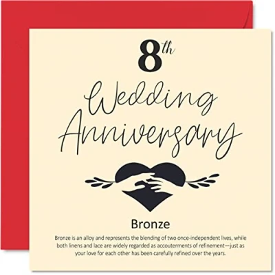Image of 8th Anniversary Card for Husband Wife Boyfriend Girlfriend Wedding Bronze Women Men Her Him, 145mm x Greeting Cards Fiance Fiancee