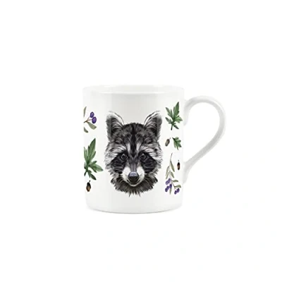 Image of Purely Home Sweet Raccoon Design Small Fine Bone China White Mug Coffee/Tea Present Gift with Autumnal Leaves