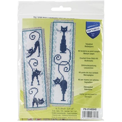 Image of Vervaco Counted Cross Stitch Kit: Bookmark: Cheerful Cats (Set of 2), Multi Colour