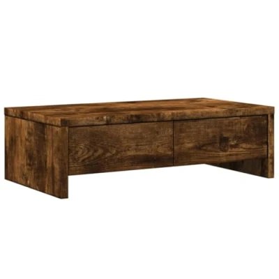 Image of vidaXL Monitor Stand with Drawers Smoked Oak Engineered Wood Dual Riser 50x27x15 cm Max Load 25kg Stable &amp; Durable