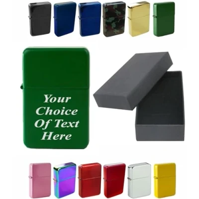 Image of Personalised Engraved Lighter for Birthday, Fathers Day, Anniversary, Choice of Colours With Luxury Gift Box Packaging (Green)