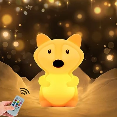 Image of WHA&amp;DARREN Large Fox Night Lights Kid, Bedside lamp, Bedroom Light,Decorative Lamps, LED Lights, Nursery lamp,Silicone Light Children,Decoration Gifts Sleeping