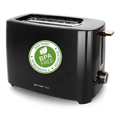 Image of Emerio TO 125131.1 Toaster with 2 Extra Wide Toast Slots for Slices of in One Slide, Removable Crumb Drawer, 7 Adjustable Browning Levels, 700 W, BPA Free, Black/Gold