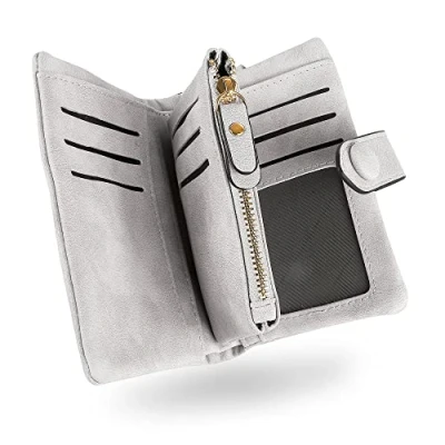 Image of conisy Small Wallets for Women, Soft Leather Multi Card Holder RFID Blocking Womens Wallet with Wristlet Zipper Coin Pocket (Gray)