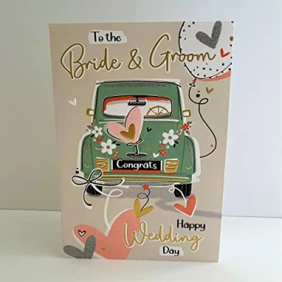 Image of Jonny Javelin Bride And Groom Wedding Day Card Car Balloons