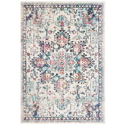 Image of Safavieh Modern Chic Rug for Living Room, Dining Bedroom Madison Collection, Short Pile, in Cream and Blue, 91 X 152 cm