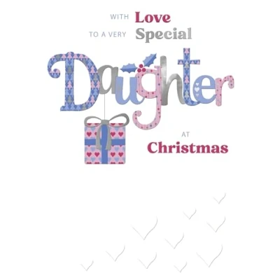 Image of to A Very Special Daughter Festive Cheer Sparkly Christmas Greeting Card XFC034
