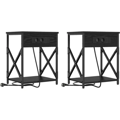 Image of vidaXL Bedside Cabinet 2 pcs Black oak Engineered wood