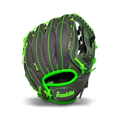 Image of Franklin Sports unisex adult Right Hand Throw Kids &amp; Youth Baseball Softball Tball Glove for Boys Girls Shok, Graphite/Lime, 10.5 Inch US
