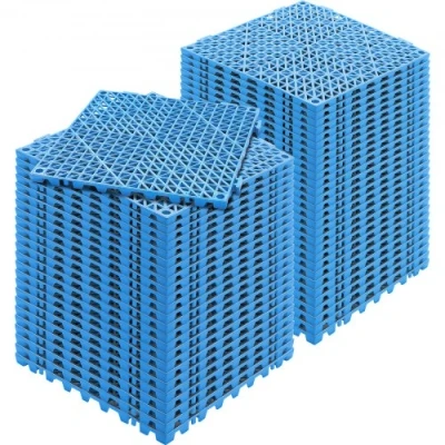 Image of VEVOR Modular Interlocking Cushion, 55 Pack 30 x cm Splicing Drainage Mats, Soft PVC Floor Tiles, Non Slip Holes for Restroom, Bathroom, Kitchen, Pool, Wet Area, Blue