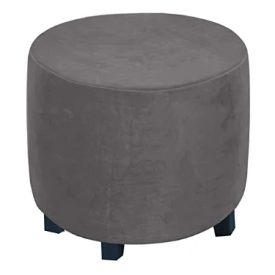 Image of XGANGM 45cm Round Velvet Ottoman Stool Cover Slipcover Stretch Pouffe Small Footstool Protector Storage Chair Washable,dark grey