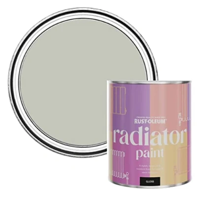 Image of Rust Oleum Grey Heat Resistant Radiator Paint in Gloss Finish Tyne Fog 750ml