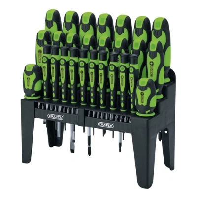 Image of Draper Soft Grip Screwdriver and Bit Set, Green (47 Piece)