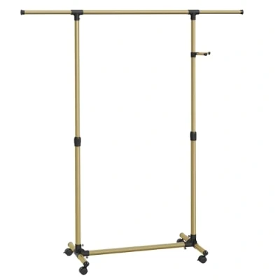Image of SONGMICS Castors, Garment Rack, Adjustable Height Between 97 165 cm, Clothes Rail with Extendable Bar, Side Hooks for Accessories and Bags, Pale Gold LLR001A01, （87 150） x 44 x（97 165） cm