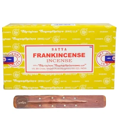 Image of Satya Nag Champa Frankincense incense sticks x12 pack with SAMASIA holder Used for Fromatherapy, Spa, Yoga, Weddings, Meditation, Healing, Positivity and Relaxation