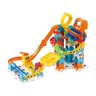 Image of VTech Marble Rush Speedway, Construction Toys for Kids with 5 Marbles and 70 Building Pieces, Electronic Run, Colour Coded Toy, 4 Years +, English Version