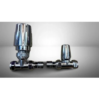 Image of Altech Chrome Straight Thermostatic Radiator Valve &amp; Lockshield 15mm x 1/2&quot; Pack