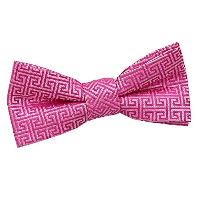 Image of DQT Boys Greek Key Patterned Wedding Tuxedo Pre tied Bow Tie Fuchsia Pink