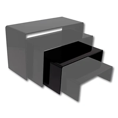 Image of EPOSGEAR Nesting Plinths Clear or Coloured Acrylic Plastic Retail Riser Tiered Counter Display Stands Perfect for Shops, Stalls, Ornaments, Models etc (Black, Medium Single)