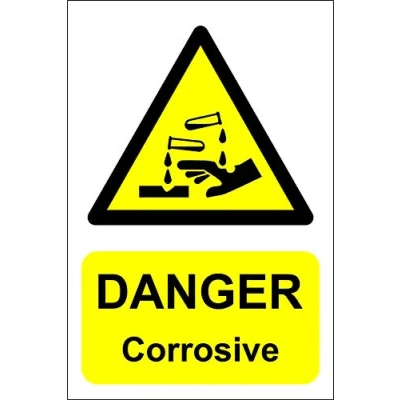 Image of Danger corrosive Safety sign Self adhesive sticker 300mm x 200mm