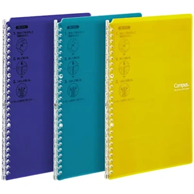 Image of Kokuyo Campus Easy Carry Slim Binder&quot;Smart Ring&quot; B5 26 Ring Set of 3 (Vivid Yellow, Turquoise &amp; Purple, B5)