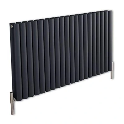 Image of Milano Aruba Ayre Anthracite Horizontal Double Oval Panel Aluminium Radiator 600mm x 1190mm