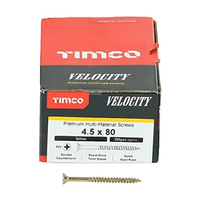 Image of TIMco 45080VY PZ2 CSK ZYP Velocity Screw 4.5 x 80 Yellow (Box of 200)