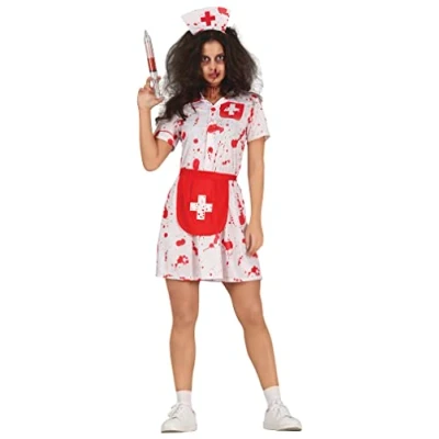 Image of FIESTAS GUIRCA Bloody Nurse Halloween Costume Adult Women Zombie Adults Fancy Dress Costumes Size M 10 12