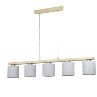 Image of EGLO Castralvo hanging light, length 115 cm, wood/white, 5 bulb, fabric