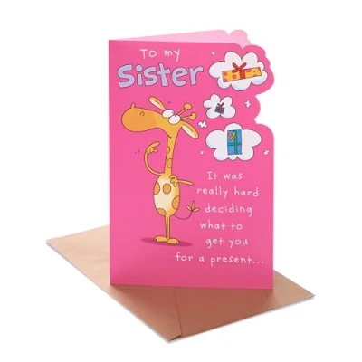 Image of UK Greetings Birthday Card for Sister Funny Cartoon Giraffe Design