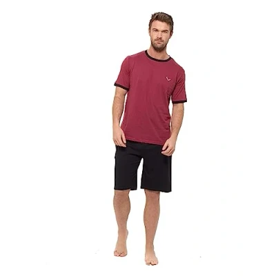Image of INSIGNIA Mens Pyjama Set Short Sleeve Top &amp; Shorts (UK, Alpha, XXL, Regular, Wine Logo)