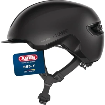 Image of ABUS Urban helmet HUD Y magnetic, rechargeable rear LED light with magnetic attachment a cool bike for everyday use men and women matt black, size L