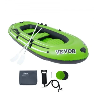 Image of VEVOR Inflatable Boat, 5 Person Fishing Strong PVC Portable Boat Raft Kayak, 45.6&quot; Aluminum Oars, High Output Pump, Rod Holders, and 2 Seats, 1100 lb Capacity for Adults, Kids