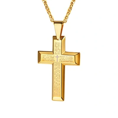 Image of PROSTEEL Men Cross Necklace Gold Plated Statement Crucifix Pendant with Chain Golden
