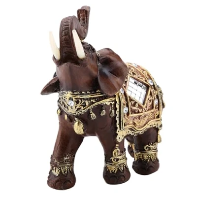 Image of Hilitand 1 Pcs Lucky Wealth Elephant Statue Sculpture Feng Shui Wood Grain Home Desktop Decoration Gift (Large)