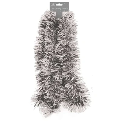 Image of SKYTE® 2M Christmas Tinsel Tree Decoration Garland Chunky Metallic Shiny Hanging Xmas Party Indoor and Outdoor Decorations Beautiful Vibrant Colours (Silver)